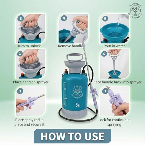 Image of Yo Green 5L Pressure Sprayer - Super Pump Spray Bottle for Gardening, Lawn & Indoor Plants, Adjustable Mist /Jet Nozzle, Durable Hand Compression Watering Can