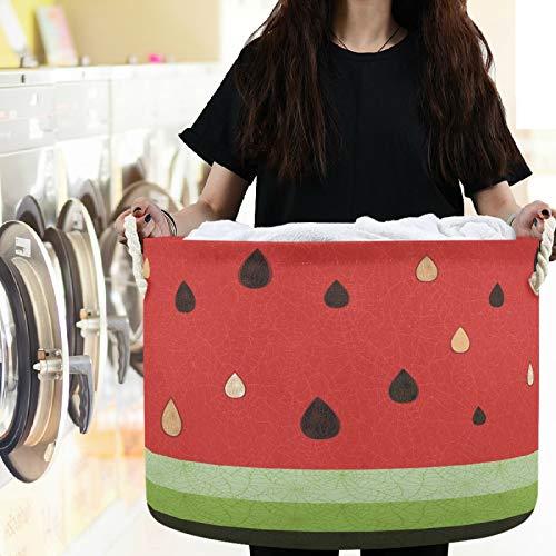 Image of visesunny Cute Watermelon Slice Laundry Baskets Fabric Storage Bin Storage Box Collapsible Storage Basket Toy Clothes Shelves Basket for Bathroom,Bedroom,Nursery,Closet,Office