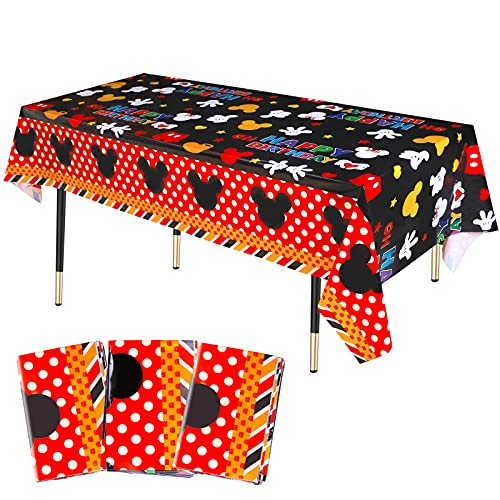 KRUCE Lot de 3 nappes de fête en Plastique pour Souris, Couverture de Table en Plastique pour Souris Mignonne, décorations de fête d'anniversaire à thème de Souris Mignonne, 220 * 130 cm