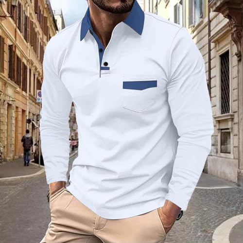 DEEX Men's Polo Shirts Long Sleeve Casual Fashion Polo Tee Shirts Color Block Slim Fit Golf Polo Shirt with Pocket2