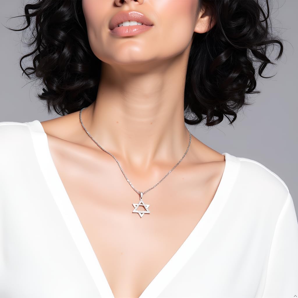 Jewish Star of David Necklace for Women - 925 Sterling Silver White Cubic Zirconia CZ Dainty Magen David Six-Point Star Pendant with Chain 20"- Judaica Hebrew Jewelry - Bat Mitzvah Gift - Image 4