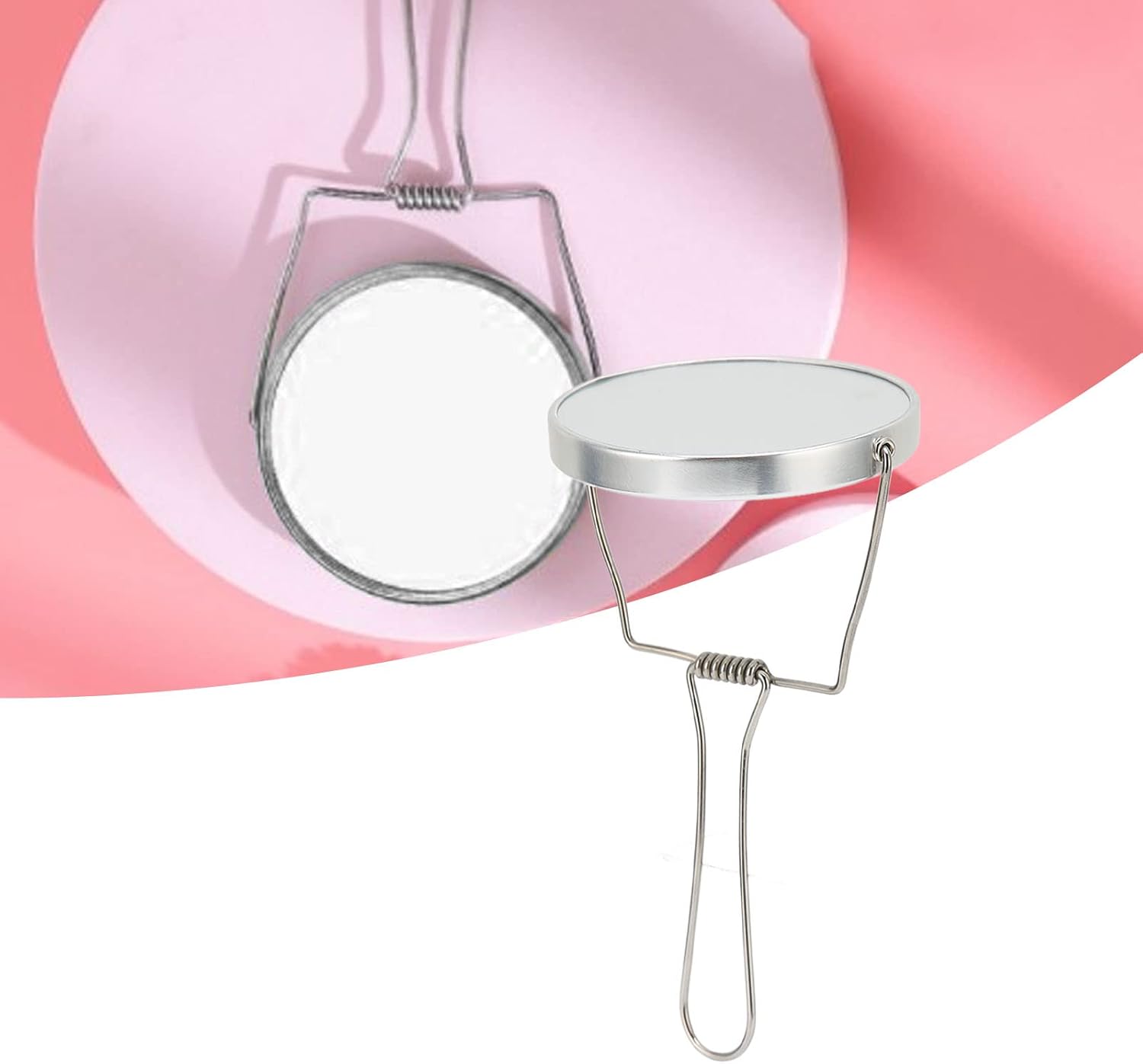 Sonew 2 Sided Vanity Mirror, Mini 360 Degree Rotation Aluminum Frame Silver Vanity Mirror with Stainless Steel Stand for Office Dormitory, Makeup Mirror for Woman and Man