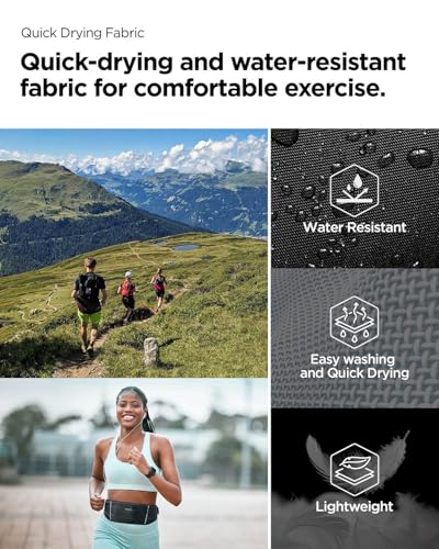 Image of Spigen Waist Bag Mobile Holder for Running, Running Belt with Adjustable Strap Compatible with iPhone & Samsung & Other Models, Lightweight Reflective Fanny Pack for Jogging, Workout (Nylon) - Black