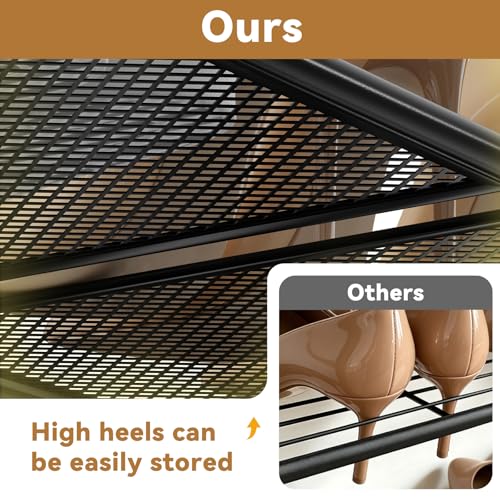 Image of Shoe Rack, 3 Tier 27 inch Wide Metal Mesh Shoe Organizer for Closet Holds up to 9-12 Pairs, Stackable, Black