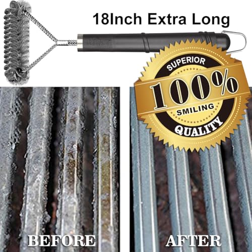 GRILLART Grill Brush [Wire + Helix] Combined BBQ Brush - Safe & Efficient Grill Cleaning Brush - 18" Grill Cleaner Brush Scrubber for Gas/Porcelain/Charbroil Grates – BBQ Accessories Gifts for Men/Dad