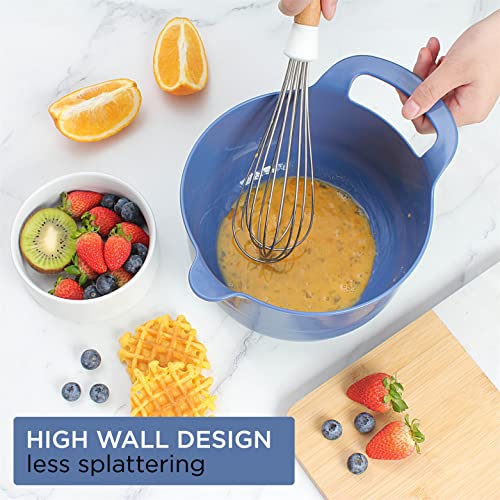 Cook With Color Mixing Bowls - 4 Piece Nesting Plastic Mixing Bowl Set With Pour Spouts And Handles (Ombre Blue) #TOP5
