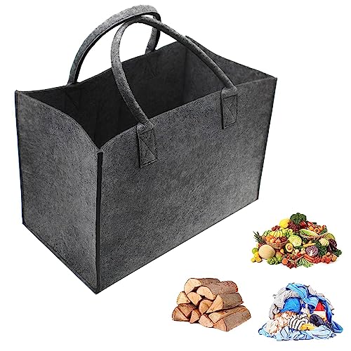 Borsa In Feltro Grande Shopper Grigio Pieghevole, Riutilizzabile per Legna, Giornali, Spesa e...