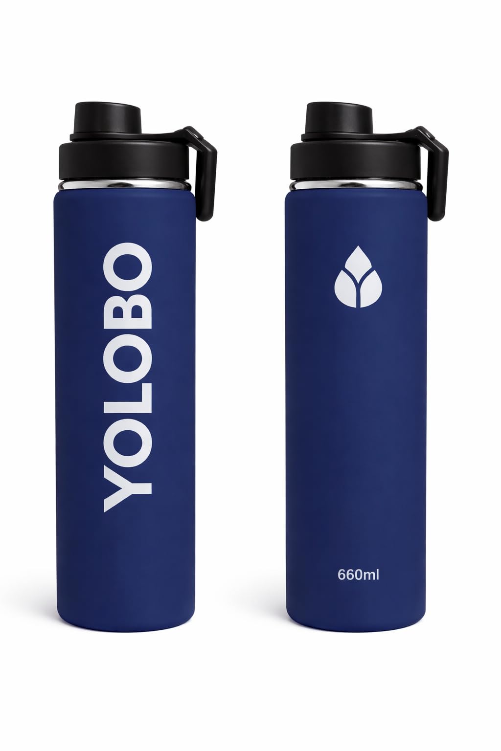 YOLOBO 660ml Stainless Steel Vacuum Insulated Water Bottle & Thermo Flask | Keeps Drinks Hot & Cold | Leakproof Tea & Coffee Flask | for Gym, Office, Hiking, Travel & Daily Use (Navy Blue)