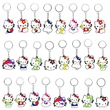 24 Pack Hello Cat Kitty Keychains for Kid's Cartoon Themed Birthday Party Supplies, Children Party Favors, Goodie Gift Bag Pendant, Fillers, Key Tags, School Carnival Reward, Backpack Keychain