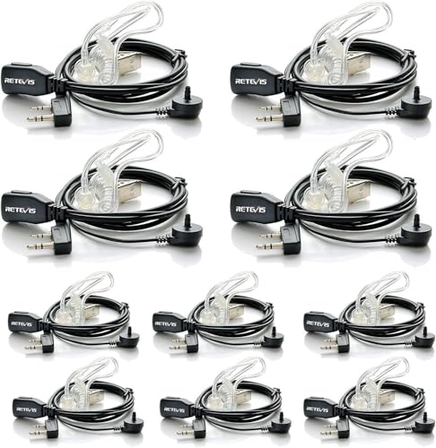 Retevis Lot de 10 écouteurs sans Fil à 2 Broches - Compatible avec Talkie Walkie RT24 RT27 RT22 RT622 RT617 RT618 RT619 Baofeng BF-88E BF-88S Tyhbelle BF-88E...