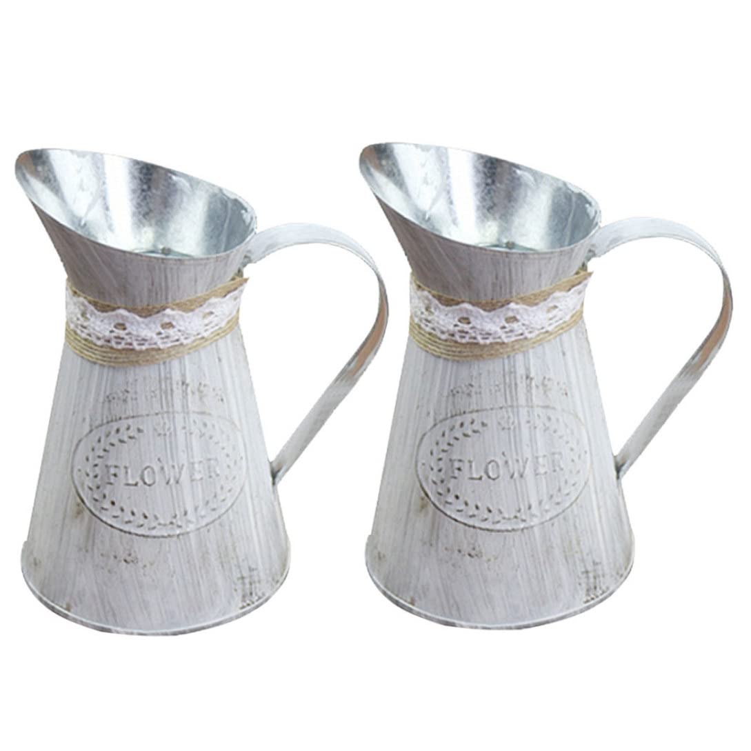 Tsawntd Flower Bucket Rustic Iron Jug Vintage Garden Pitcher Flower Metal Vase Desktop Plants Pot for Home Decor 2PCS Garden Shabby Vase Pot Iron Decor Plants