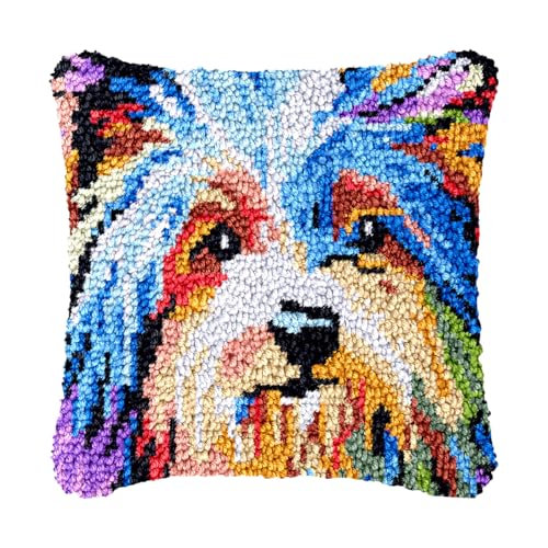 Image of bositigo Dog Latch Hook Pillow Kit for Adults & Kids, DIY Pre-Printed Canvas Craft, 17x50 Inch Decorative Cover for Sofa Cushions, Bedroom Decor (Dog Pattern 34)