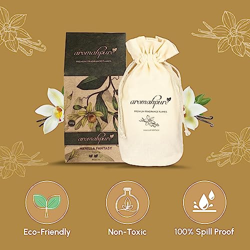 Image of Aromahpure Premium Car Perfume Fragrance Flakes - Vanilla Fantasy, Luxury Car Air Freshener made Organically with Essential Oil, Grains, and Flakes - 50 Gms, fragrant for 30 days, IFRA certified