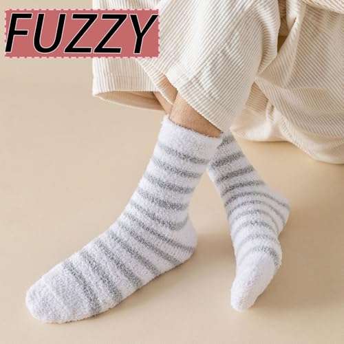 CHUNFO Womens Striped Slouch Socks Fuzzy Slipper Sock Cute Casual,Cotton,Loafers,Flats,Size5.5-112