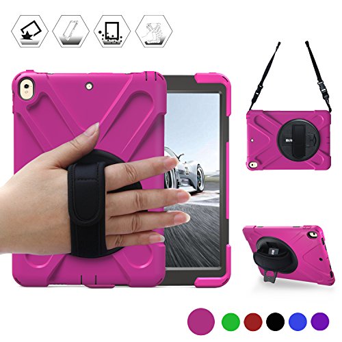 Silicone iPad Pro 10.5 Case/iPad Air 10.5 Inch Case BRAECN [ Shockproof ] with a 360 Degree Swivel Kickstand & Adjustable Hand Strap & Adjustable Shoulder Strap for iPad 2019/2017 10.5 inch -Rose