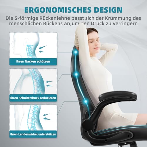 Minnouat Chefsessel, Bürostuhl mit Klappbare Armlehnen, Schreibtischstuhl, Gaming Stuhl, Bürostuhl...