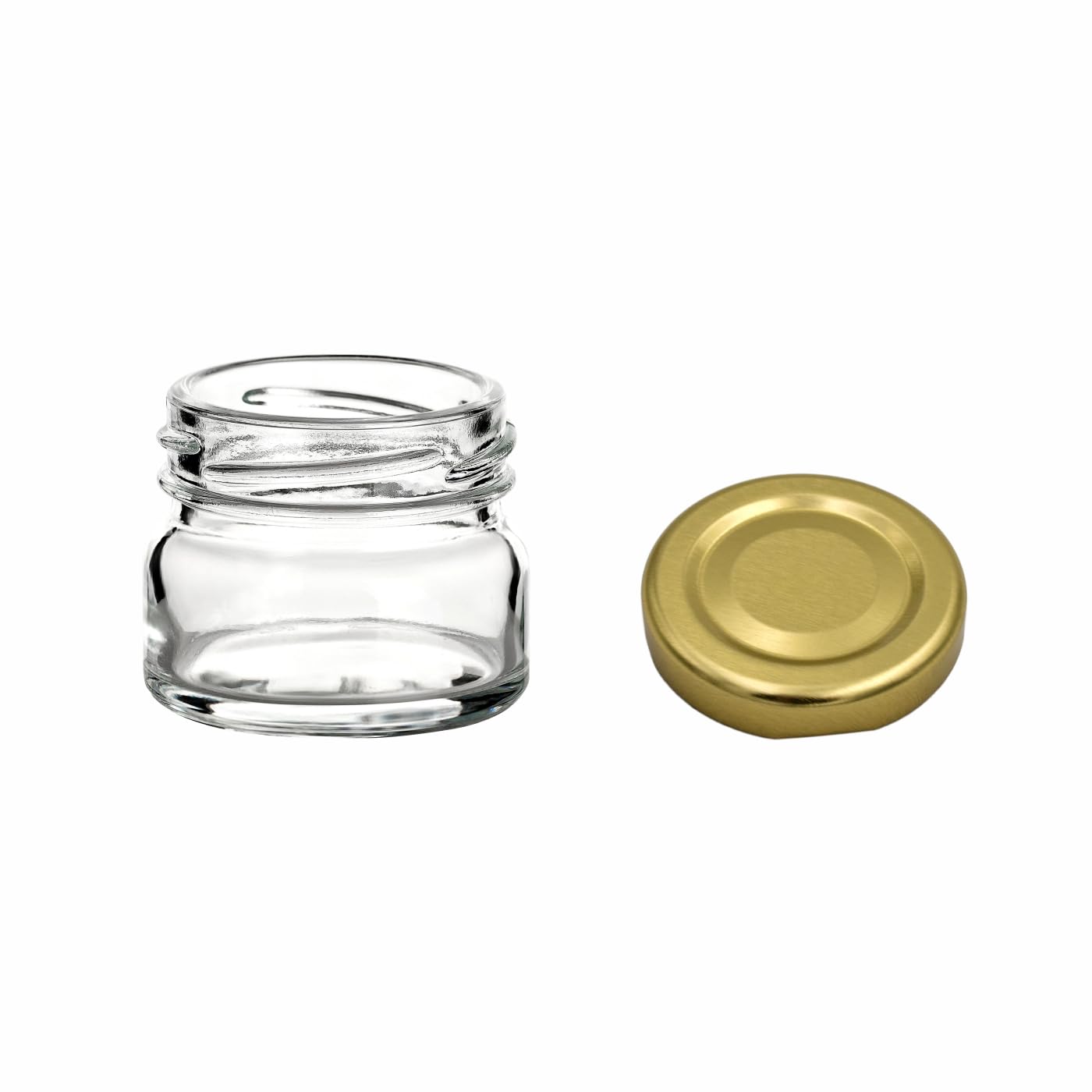 Gouveo Set di 48 Mini Vasetti per Conserva 30 ml con Coperchio a Vite Oro - Rotondi per Conserve, Marmellata, Spezie (EGR030G)