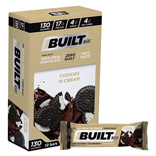 Built Bar 12 Pack High Protein Energy Bars | Gluten Free | Chocolate Covered | Low Carb | Low Calorie | Low Sugar | Delicious Protien | Healthy Snack (Cookies 'N Cream)