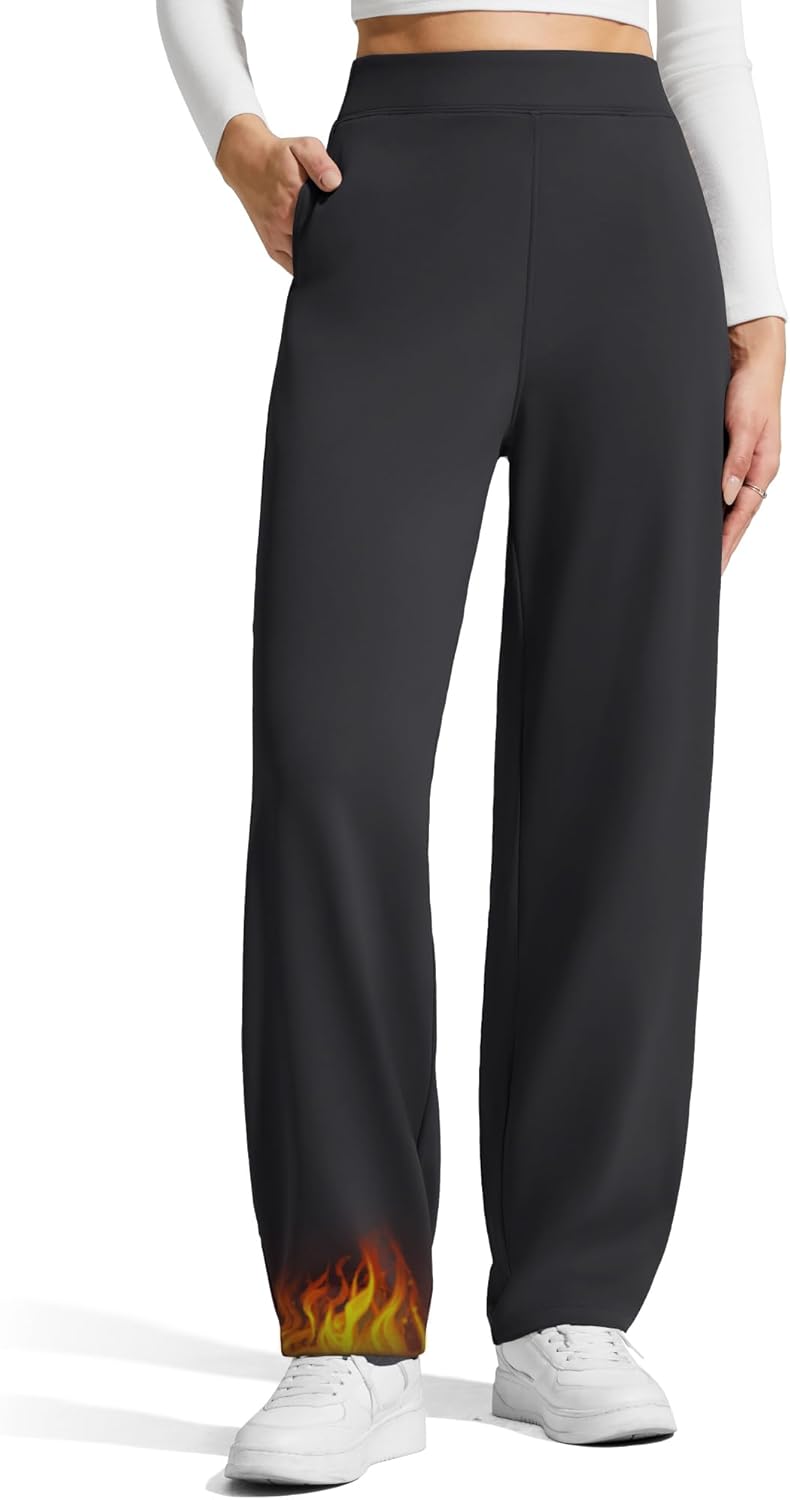 G4Free Women's Fleece Lined Sweatpants High Waisted Wide Leg Pants with Pockets Winter Warm Trousers Casual