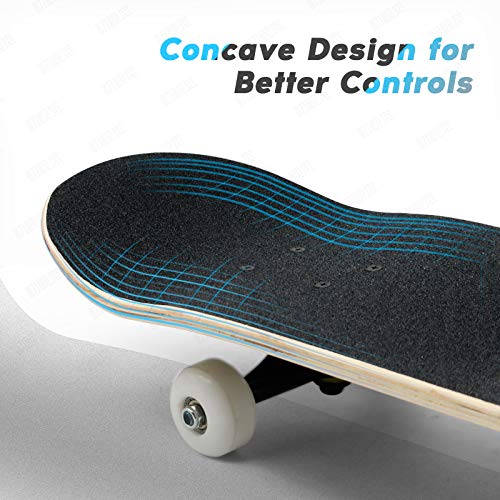 INTEGEAR Standard Skateboards and Trick Skateboards 31” 7 Layer Maple Deck Concave Complete Skateboard Double Kick Waterproof Cool Painting Beginners Teen Boys Girls Kids and Adult