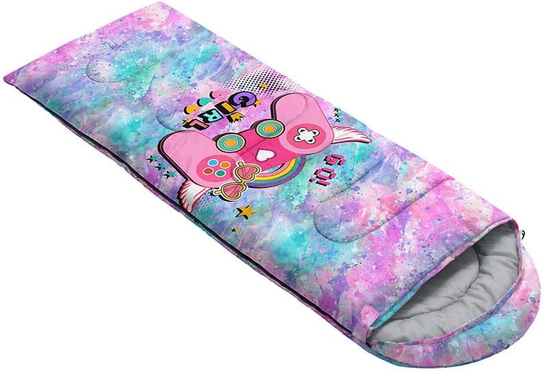 Miniatura 2 de Saco de dormir para niños y niñas, estampado de luna de cohete, ligero, cálido, portátil, para exteriores, interior, impermeable, resistente al