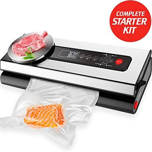 Vacuum Sealer - Auto Stainless Steel Food Vacuum Sealer Machine with Starter Kit of Hose Vacuum Sealer Rolls and Bags - Automatic Wine Bottle Sous Vide Vacuum Sealer System for Dry and Wet Food