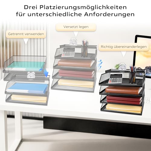 Dokumentenablage A4 Stapelbare Briefablage mit 5 Fächern (32 x 25 x 30 cm), Papierablage Schreibtisch Organizer, Aktenablage Ablagesystem für Büro und Arbeitszimmer, Schwarz