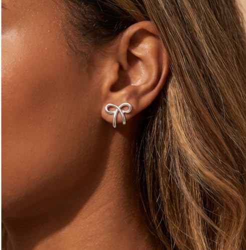 Image of Reffeer Solid 925 Sterling Silver Bow Clip On Earrings Ribbon for Women Bowknot Cuff Earrings Non Pierced Wrap Earrings