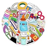 Back to School Stationery Set Sticker, 50Pcs Bulk Cute Colorful Self-Adhesive Campus Themed Stickers for Kids...