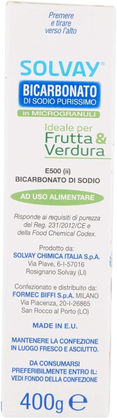Solvay® - Bicarbonato Di Sodio Purissimo in Microgranuli per Frutta e Verdura Multipack - 400 Grammi x 20 confezioni