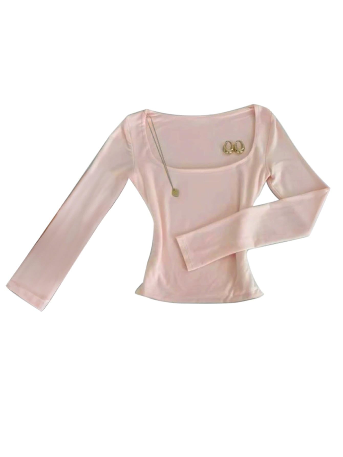 Womens Long Sleeve Square Neck Shirts Cute Slim Cropped Tops Fall Y2k Casual Tees Trendy for Girls