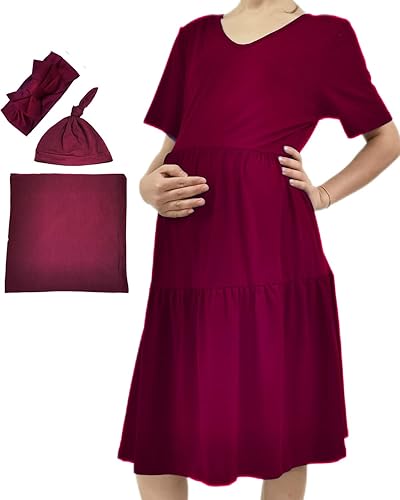 QTECLOR Bata de maternidad para maternidad con manta de envoltura a juego para niñas y niños, bata de parto para el hospital de mujer