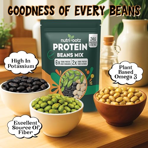 Image of Nutrirootz Roasted Protein Beans Mix | 60g x Pack of 7 | Sea Salt Flavor | 24g Protein | Edamame Beans | High Protein Snack | Diabetic & Keto Friendly | Gluten Free | Rich in Fiber & Omega-3