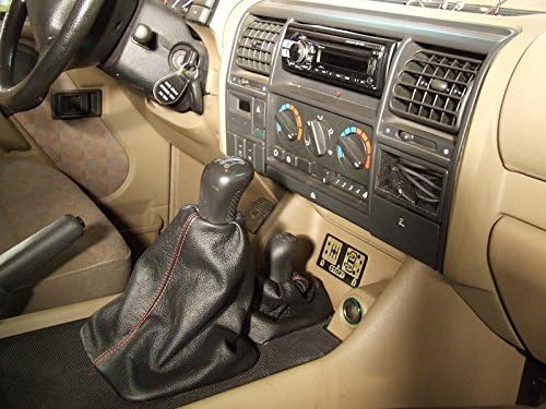 RedlineGoods Transfer case Boot Compatible with Land Rover Discovery 1994-99. Tailor Made - not Universal. Genuine top-Grade Italian Black Leather with Red Thread