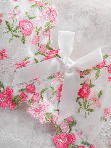 Image of Sexy Floral Embroidered Flower Mesh Underwire Push Up Lingerie Set