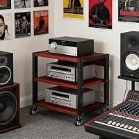 Dernoing 3/4/5-stufiger Rack mit Rädern, Audio Regal aus Holz & Metall, Tragkraft 200 kg Medienständer mit Verstellbaren Ablagen, für Wohnzimmer,Spielzimmer,Entertainment-Center (3YM) – Ansicht 5