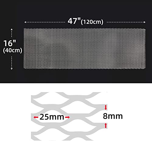 Image of AggAuto 47x16 inches Car Pickup Truck Grill Mesh Spoiler Bumper Vent Aluminum Alloy Automotive Grille Insert Air Intake Racing Seagull Hole 8x25mm Silver