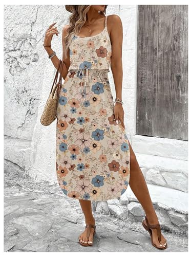 Image of RoseSeek Women's Spaghetti Strap Tie Dye Cami Sun Dress Beach Midi Summer Dresses Resort Wear Vacation Outfits