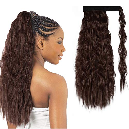 Long Corn Wave Ponytail Extension, PEACOCO 20 Inch Wrap Around Ponytail for Black Women Heat Resistant Synthetic Magic Paste Ponytail Hairpiece ( 33# )