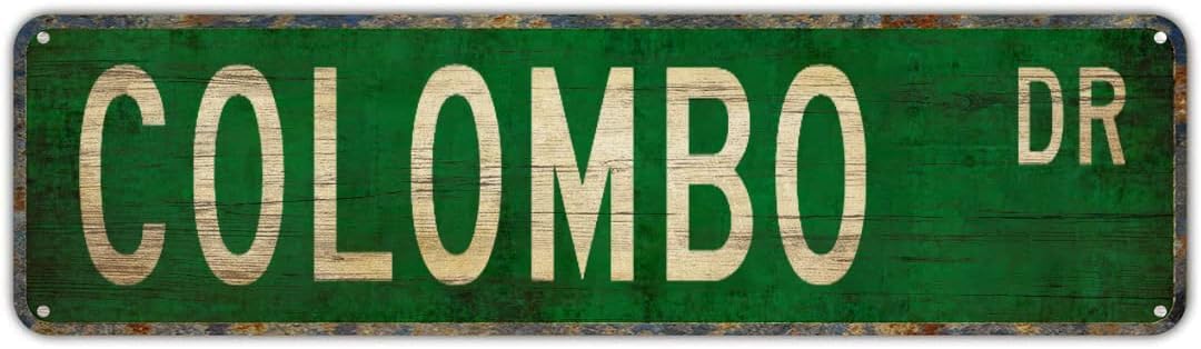 Peiyeety A008 Vintage Metal Tin Sign Decorative Wall Art Colombo Dr Themed Street Sign, Rustic Style, Durable Waterproof Rustproof, For Home, Travel Decor, City, Easy To Mount, 4X16 Inch