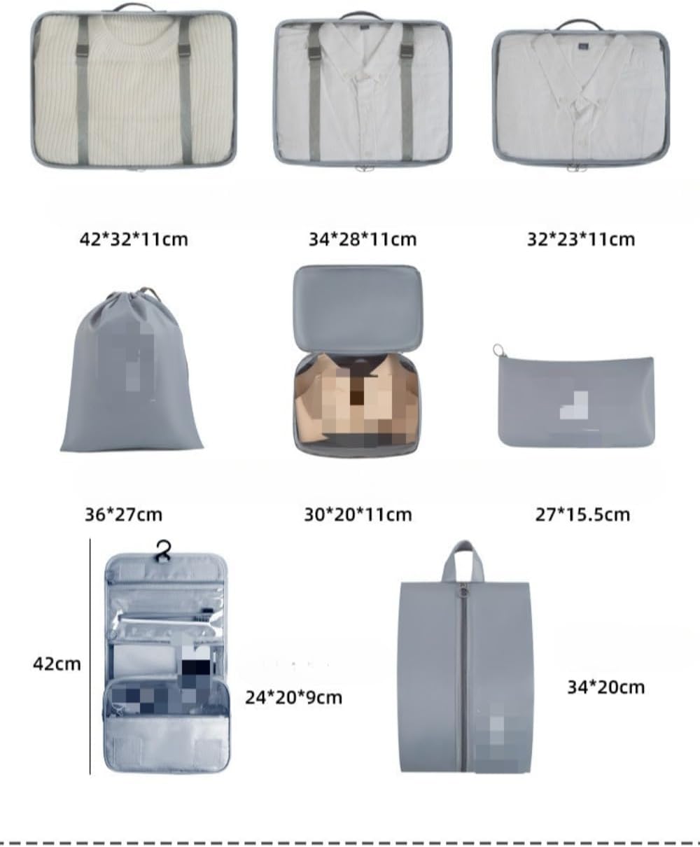 Sefoemut2個入り収納袋8点セット出張大容量 防水 (【定番7点セット】ベージュ) [並行輸入品]