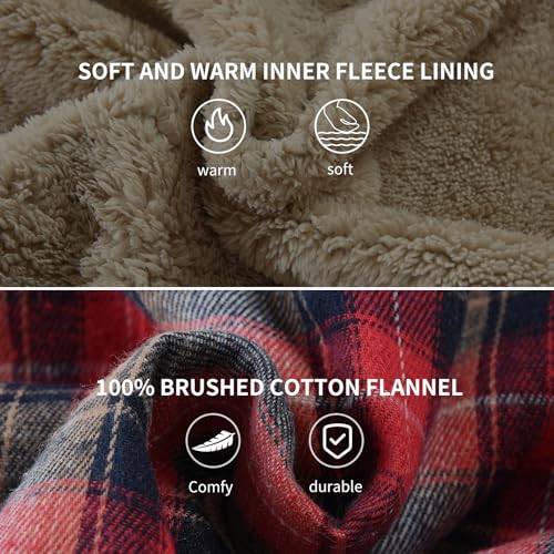 Image of Men's Sherpa Cotton Flannel Shirt Jacket Plaid Button Coat Pocket