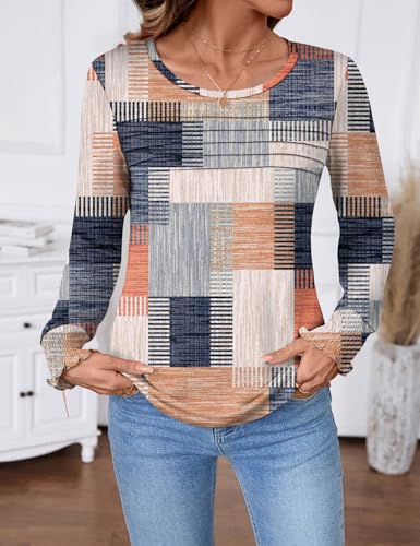 LOMON Women Long Sleeve Blouses Dressy Casual Crewneck Tops Pleated Tunic Shirts 2025 Loose Fashion Clothes3