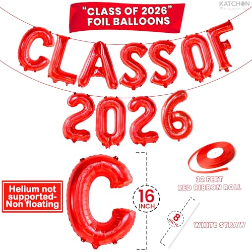 Image of Graduation Decorations 2026 | Red Class of 2026 Balloons - 16 Inch | Graduation Balloons Class of 2026 Decorations, Grad 2026 | 2026 Graduation Party Decorations, Grad Party Decoration, KatchOn