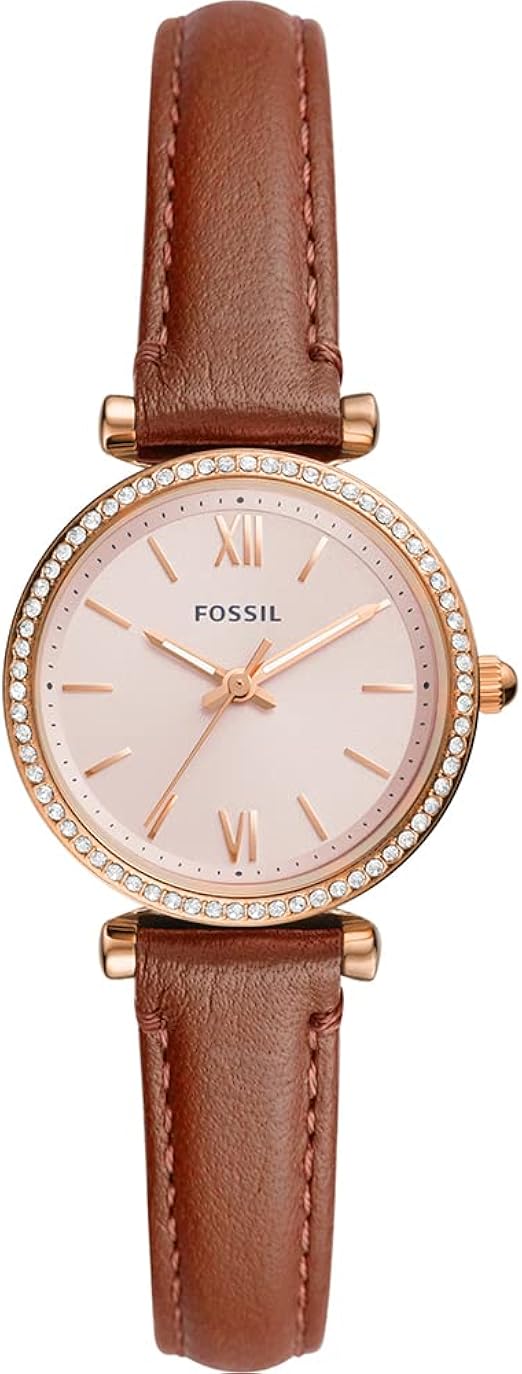Montre pour femme FOSSIL Carlie Mini, boîtier de 28 mm, mouvement à trois  aiguilles, bracelet en cuir : Amazon.fr: Montres