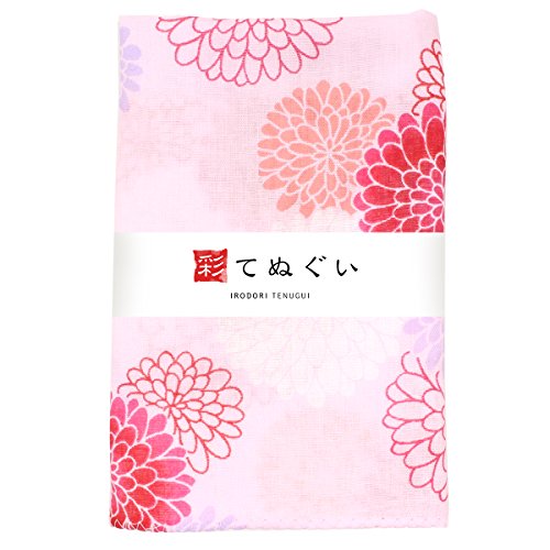 彩(irodori) ガーゼ手ぬぐい 菊 ピンク 桃 和調色 二重袷 ほつれ防止加工 約32×88cm