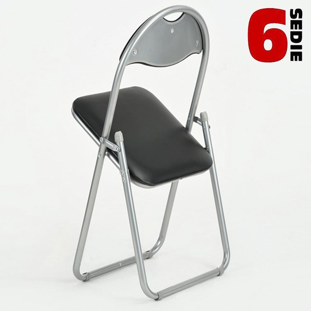 BAKAJI Set 6 Pezzi Sedie Imbottite Pieghevoli Salvaspazio Colore Nero Struttura Silver Sedia Metal