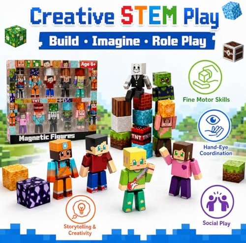 20 PCS Magnetic Action Figures Playset - Magnetic Building Blocks, Magnet Cubes and Rotatable Figures Character Toys for Kids, STEM Toys, Christmas Birthday Gift for 3+ Year Old Boys Girls - 3