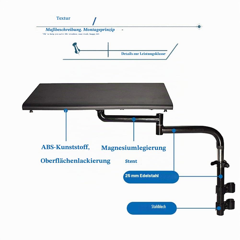 Rollstuhl-Tablett Ergonomischer Rollstuhl-Computer-Schreibtisch, justierbarer Abstand und Höhe, Universal-Tabletts Abnehmbarer Rollstuhl Lap Tablett Tisch zum Essen Lesen