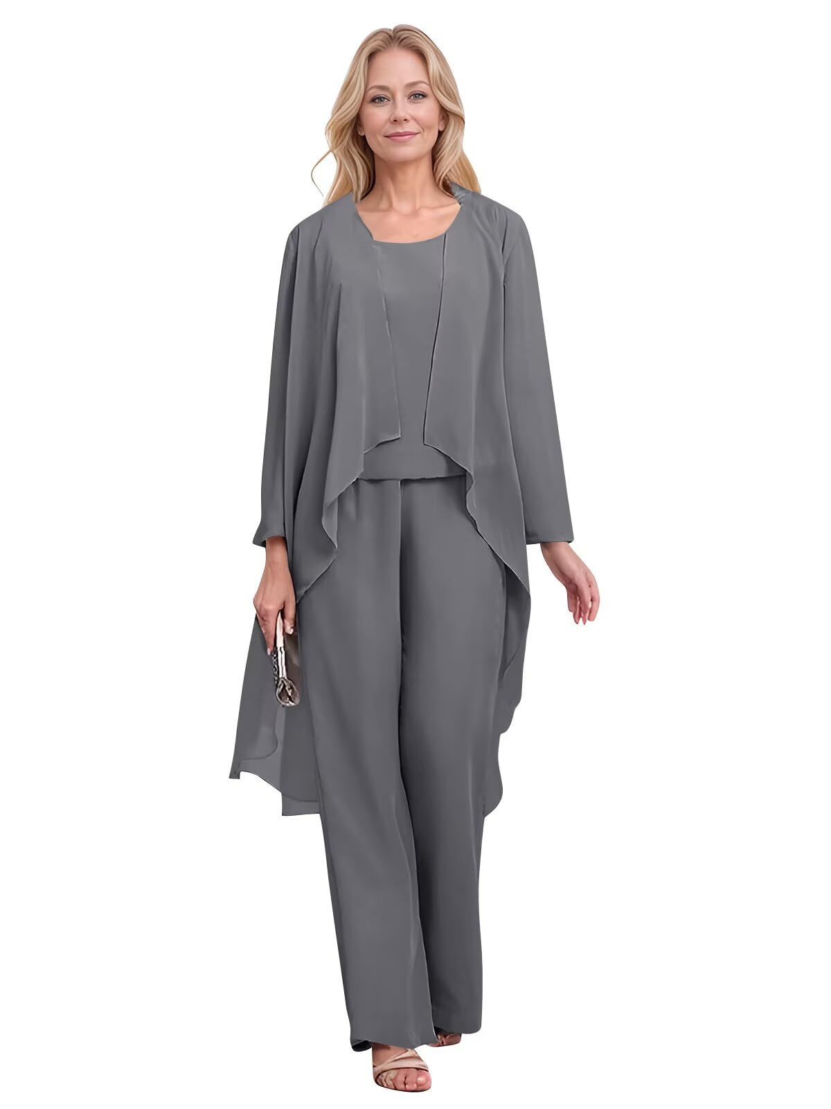 Chiffon Mother of The Bride Pant Suits 3 Pieces for Wedding Formal Outfit Set Formal Evening Gown with
